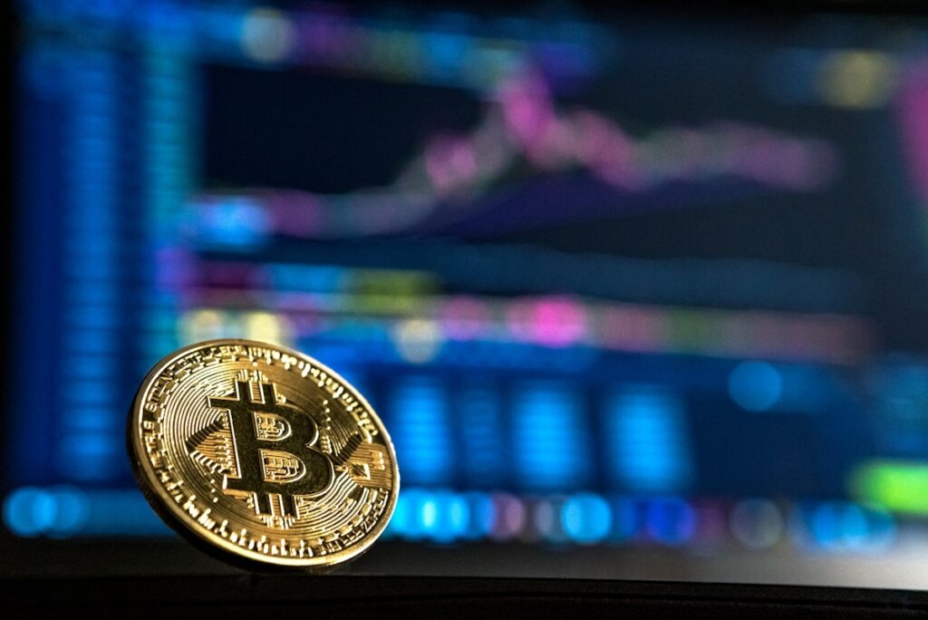 Bitcoin and cryptocurrency coins representing digital asset taxation in Spain